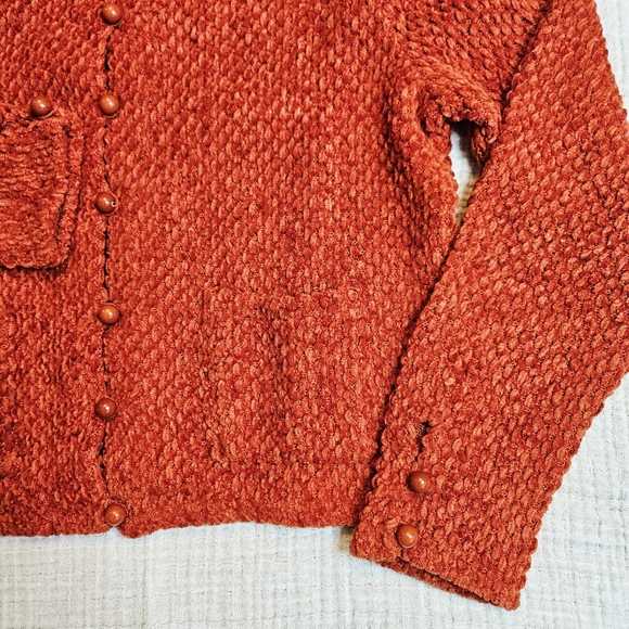 Vintage Boucle Cropped Cardigan With Round Buttons Orange Red S - Picture 2 of 14
